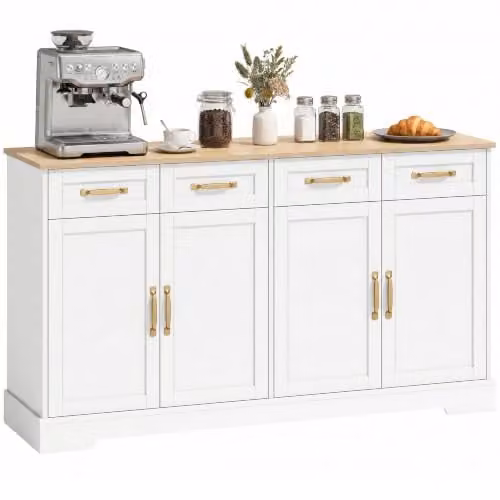 HOMCOM White Sideboard Buffet Cabinet for Kitchen and Living Room Storage, W: 140 cm, H: 80 cm, D: 38 cm