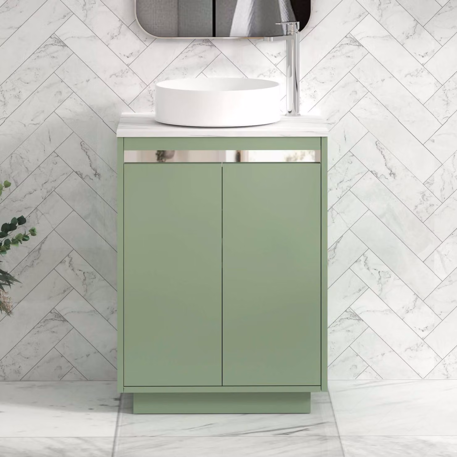 Royal Bathrooms Orion 800mm Mint Sage Floor Standing 2 Door Vanity Unit with Art Basin and Chrome Accent Trim