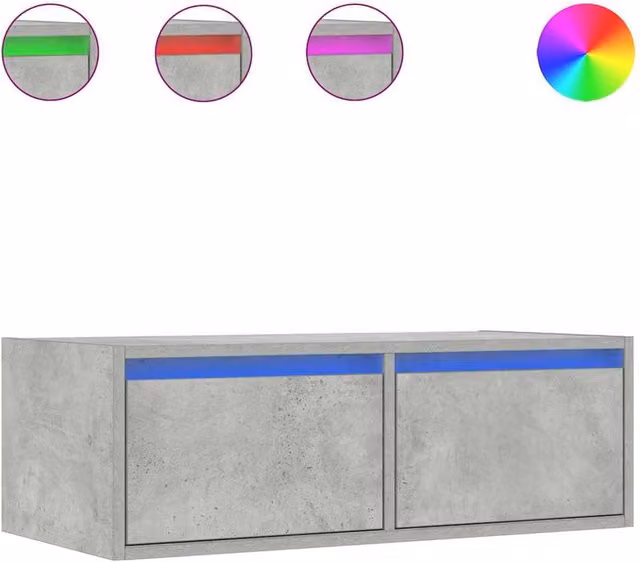 Berkfield Home Modern TV Cabinet with LED Lights in Concrete Grey, W: 75 cm, D: 35.5 cm, H: 25 cm