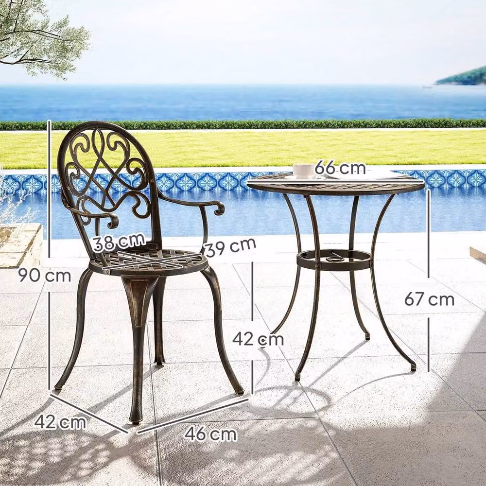 Kelvenix 3-Piece Aluminium Bistro Set in Bronze Tone – 2
