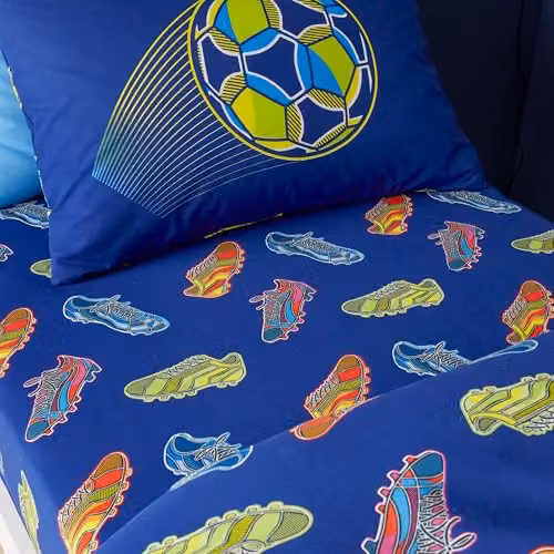 Catherine Lansfield Bright Football Double Fitted Sheet, Navy Blue, W: 135 cm x L: 190 cm – 1