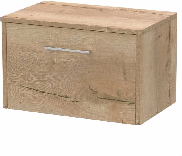 Balterley Modern Wall Mounted Bathroom Vanity Unit with Single Drawer in Brown Oak, W/D/H: 60.0 x 39.0 x 37.7 cm