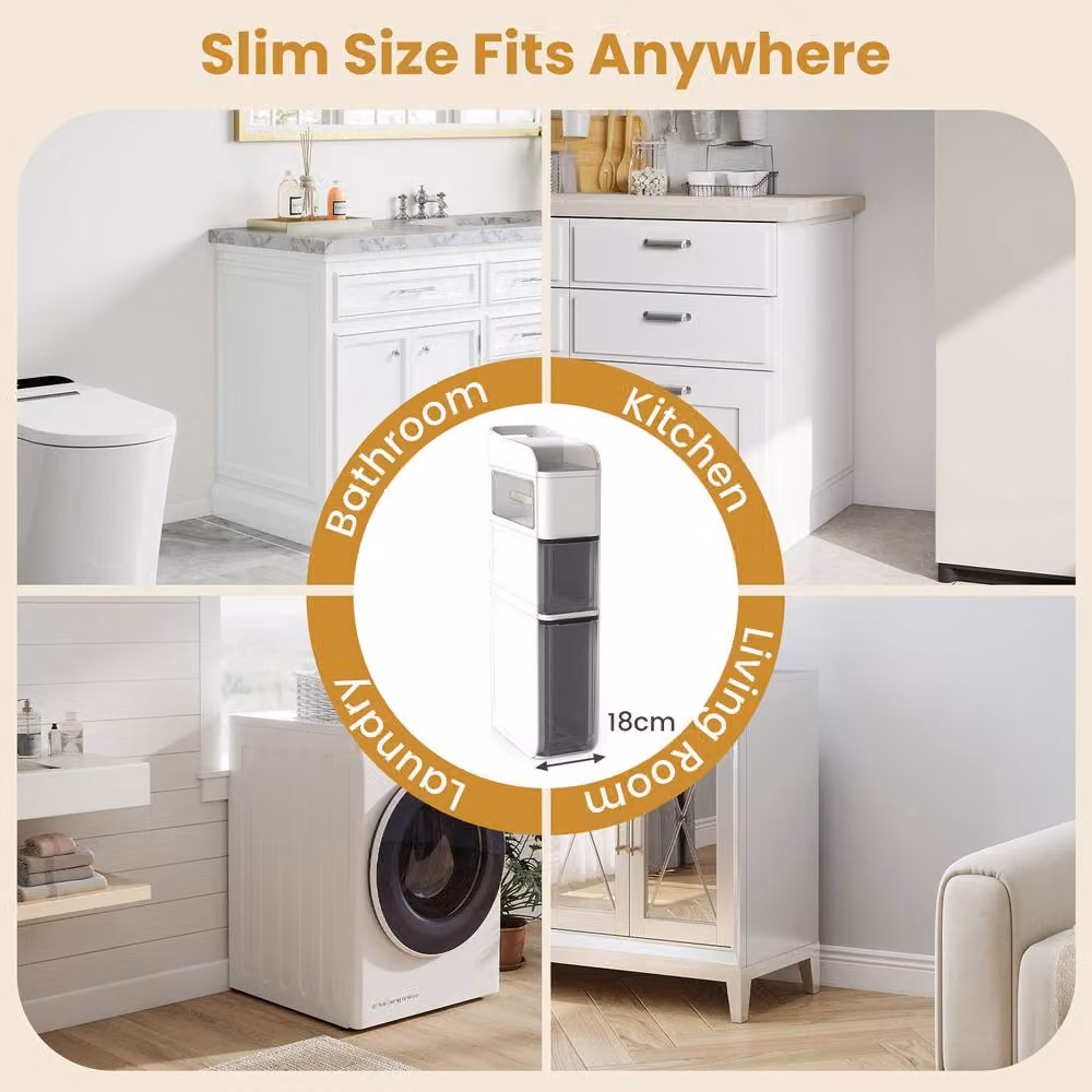 Gymax White Narrow Bathroom Storage Cabinet with 2 Drawers and Internal Shelves – 2