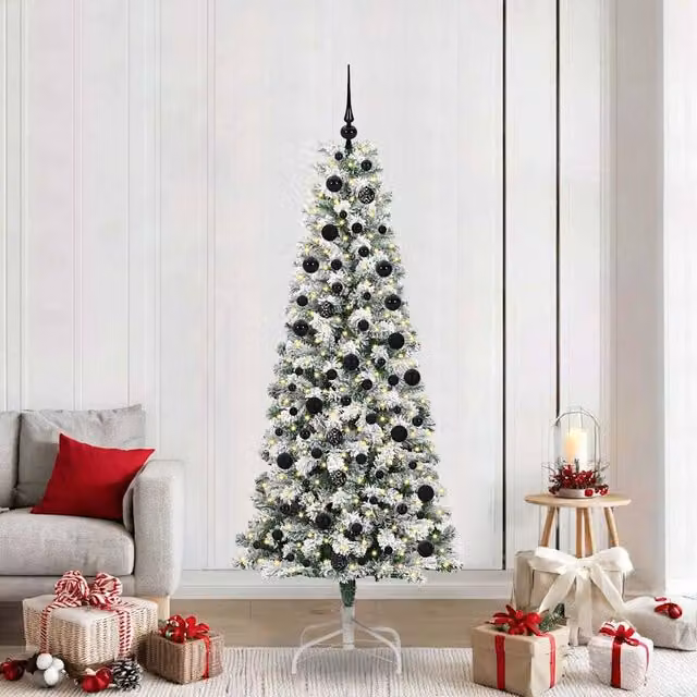 Berkfield Home Artificial Hinged Christmas Tree in Green and White, Height: 210 cm – 1