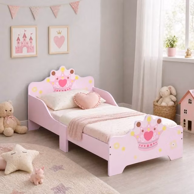 STILVORA Pink Toddler Bed with Side Rails, W/D/H: 140 x 70 cm