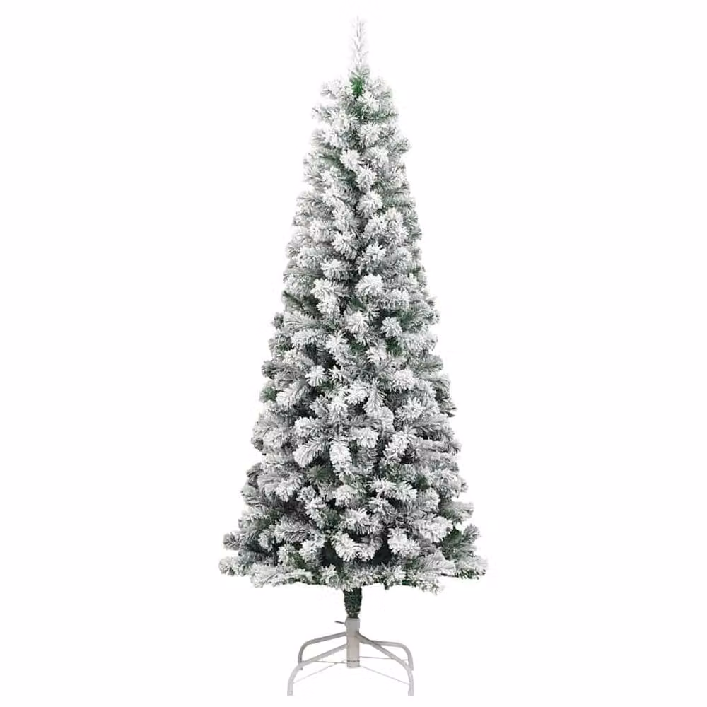 Berkfield Home Artificial Hinged Christmas Tree in Green and White, Height: 210 cm – 3