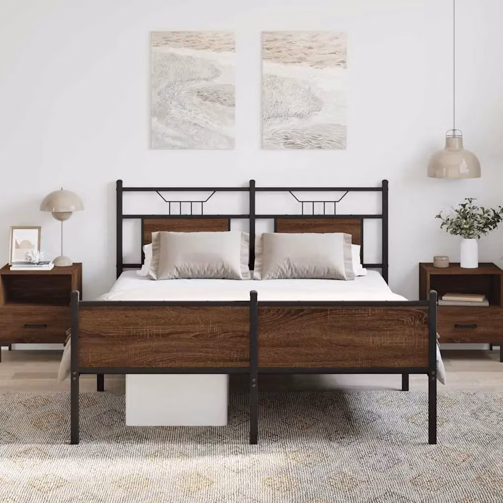 Berkfield Home Bed Frame in Brown Oak, W: 140 cm, L: 200 cm – 2
