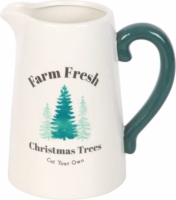 KDMK Rustic Christmas Ceramic Flower Jug in Green and White for Tabletop Holiday Decor