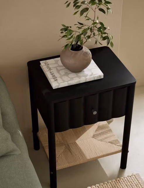 M&S Ariana Black Acacia Wood Bedside Table