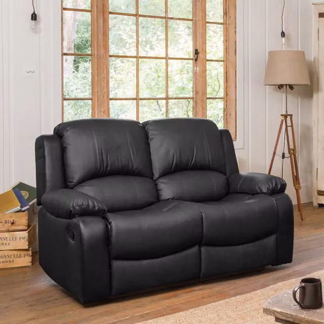 Artemis Home Glendale 2 Seat Manual Recliner Sofa in Black Synthetic Leather