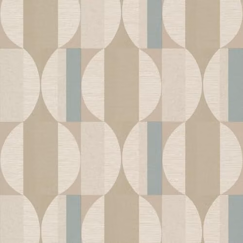 Grandeco Boutique Fuma Retro Geometric Embossed Wallpaper in Blue and Beige