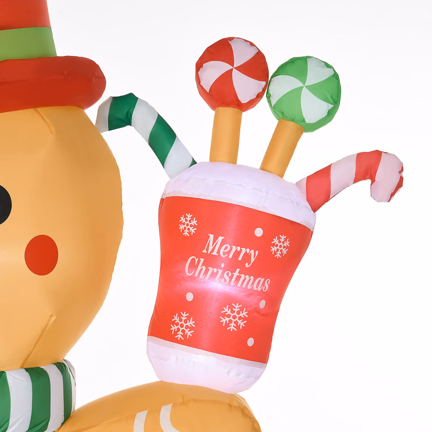 HOMCOM 7.5ft Christmas Inflatable Gingerbread Man with Candy Cane and LED Lights in Orange and Multicolour – 5