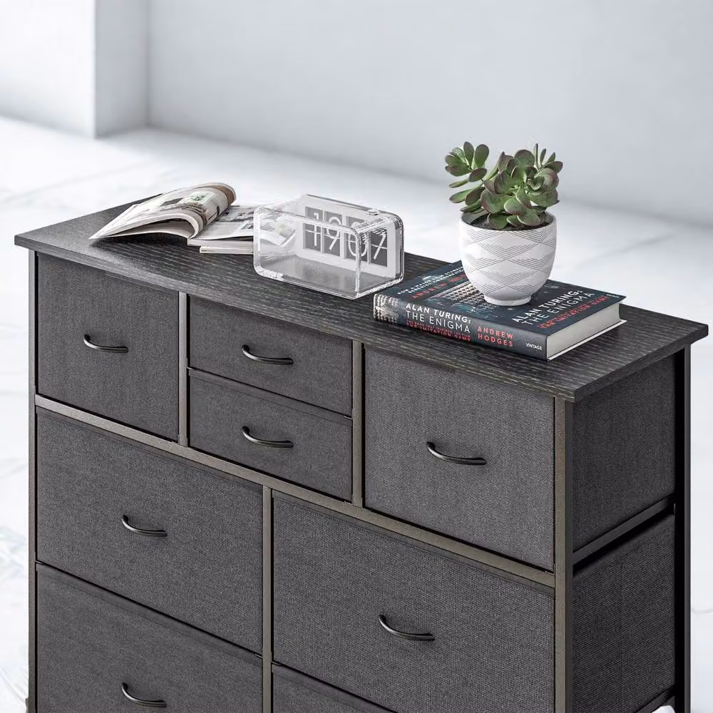 Pirlo Plush Industrial 10 Drawer Chest Storage Unit in Black, H 100 cm x W 76 cm x D 30 cm – 4