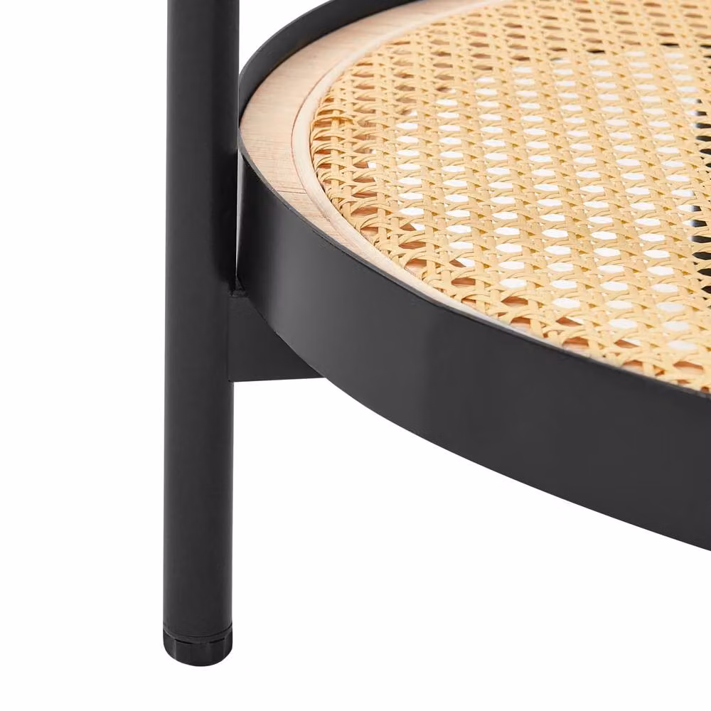 Wyld and Coco Viennese Braid Round Coffee Table with Black Metal and Tempered Glass, Diameter: 80 cm, Height: 45 cm – 5