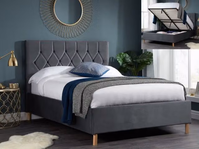 Birlea Loxley Grey Velvet Fabric Ottoman Bed Frame with Lift Up Base, 120 x 200 cm – 1