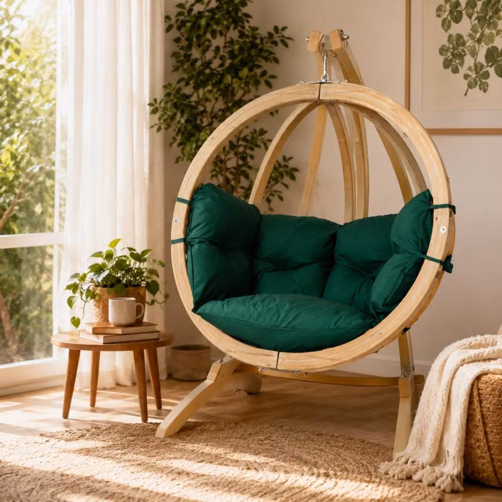 Amazonas Globo Single Hanging Egg Chair Set with Wooden Stand in Green – 5