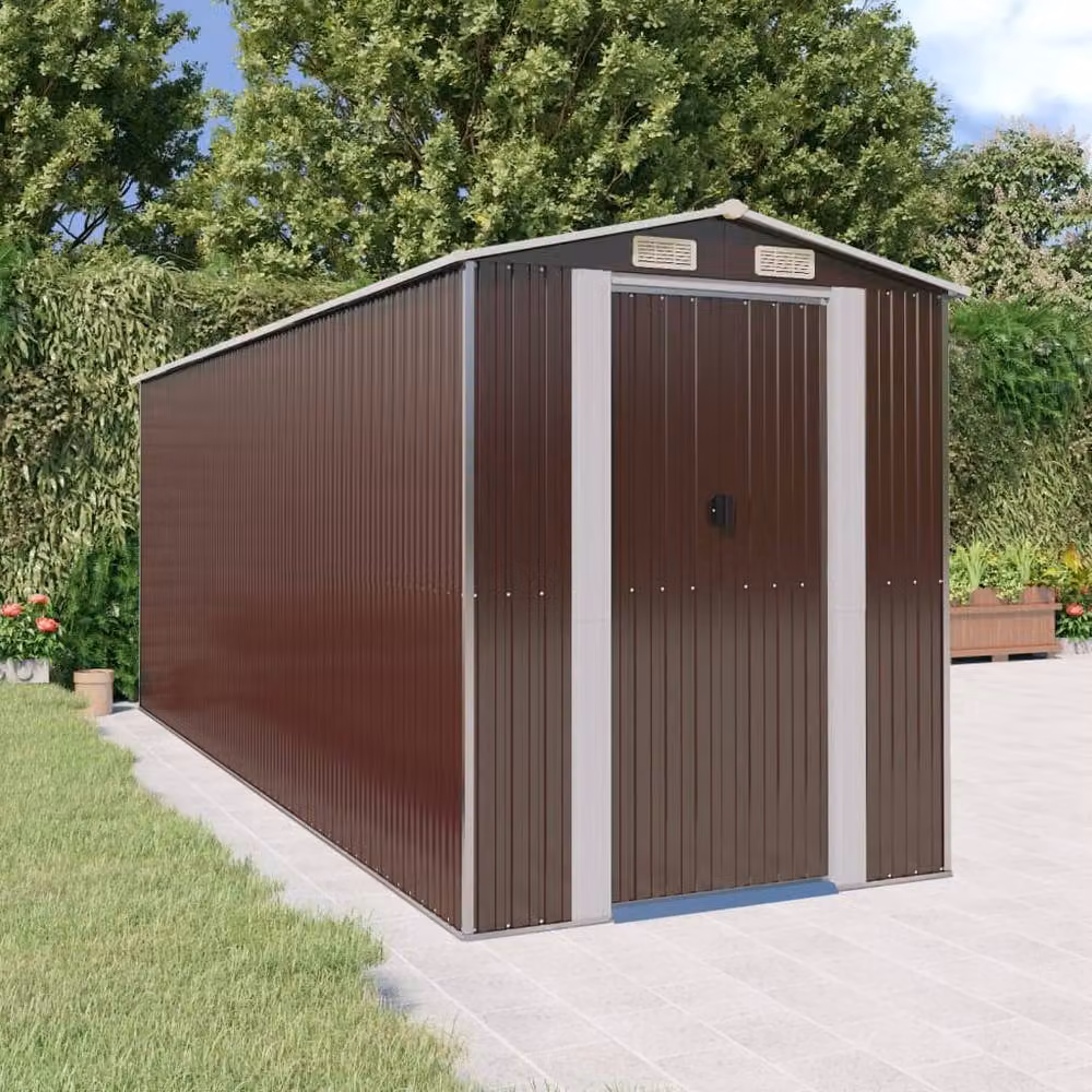 Berkfield Home Garden Shed in Dark Brown Galvanised Steel, W/D/H: 192 x 523 x 223 cm – 2