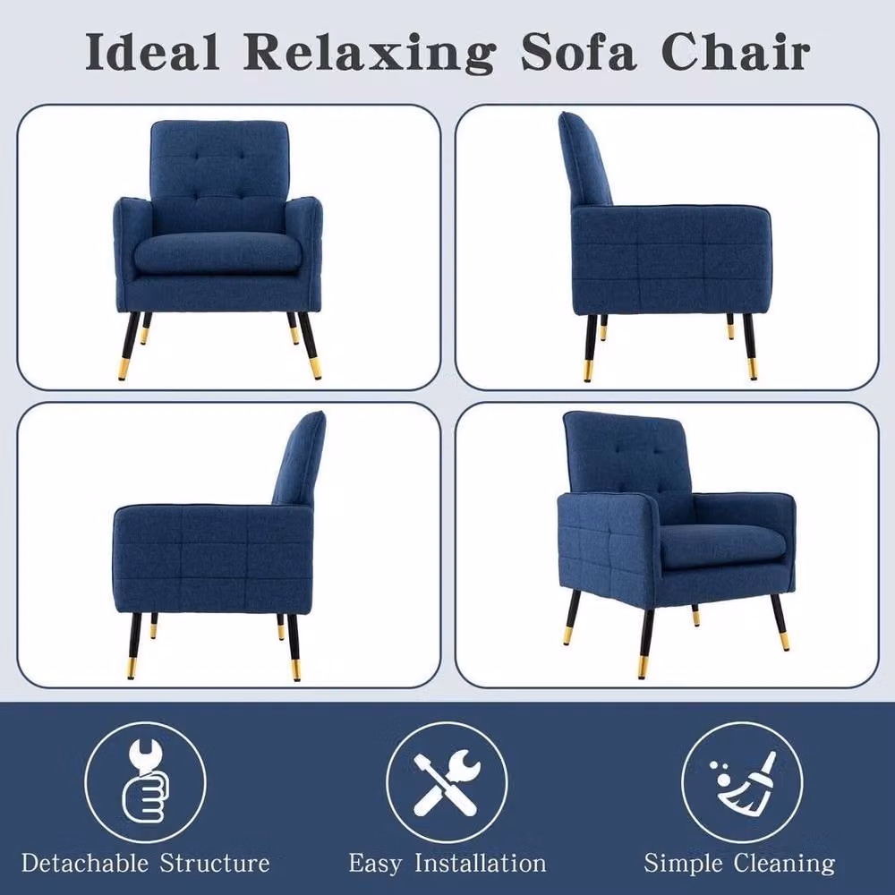 Kelvenix Modern Blue Fabric Accent Armchair with Armrests – 5