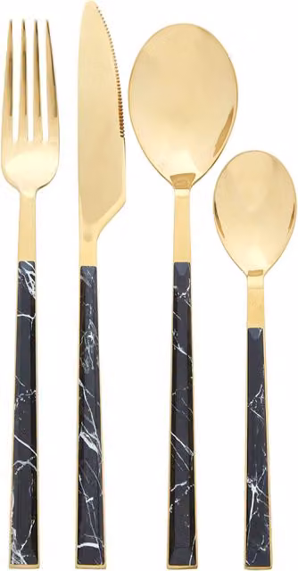 Orsina 16-Piece Black Marble-Effect and Gold Stainless Steel Cutlery Set