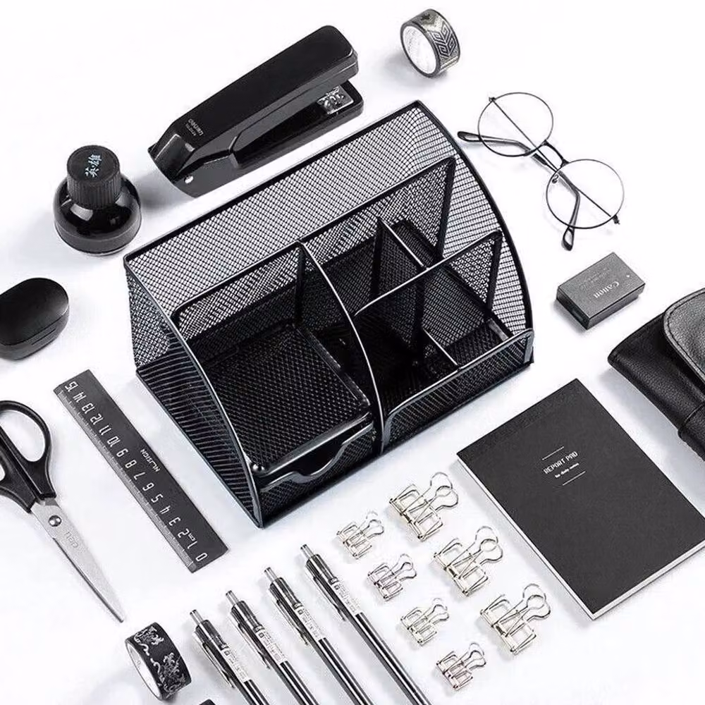 EONLION Black Metal Mesh Multi-Compartment Desk Organiser, W: 50.0 cm x D: 50.0 cm x H: 5.0 cm – 4