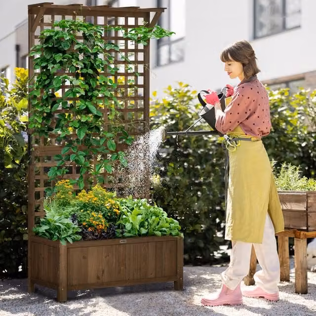 Outsunny Wood Planter with Trellis for Climbing Plants, Brown, H 183 x W 90 x D 45 cm – 9
