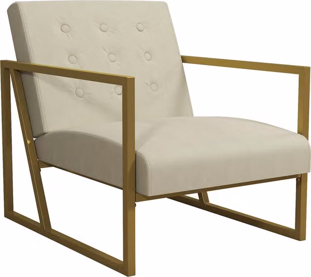 CosmoLiving CL Lexington Mid-Century Modern Velvet Armchair with Gold Metal Frame, White