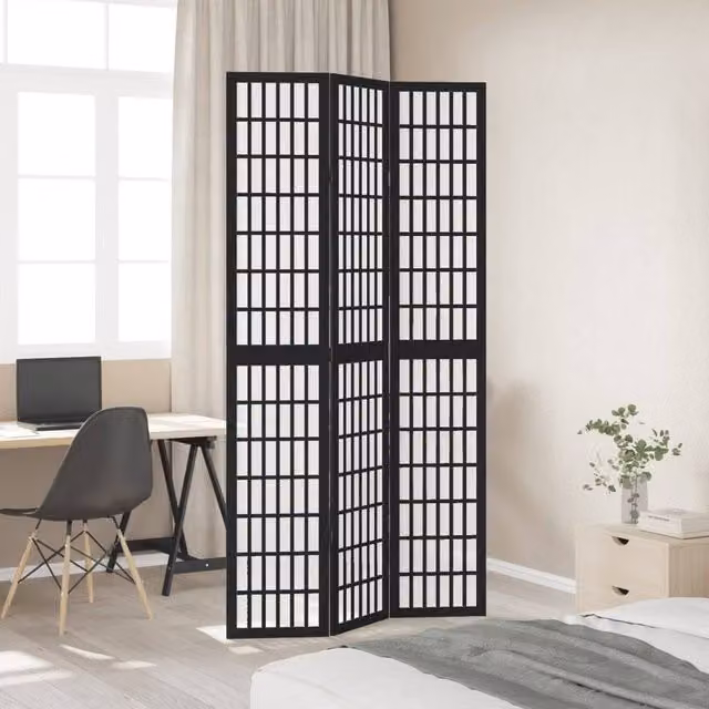 Berkfield Home 3-Panel Room Divider in Black Solid Paulownia Wood, H 220 cm x W 110 cm x D 3 cm – 1
