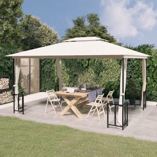 vidaXL Gazebo with Sidewalls and Double Roof, Beige, W: 300 cm, D: 300 cm, H: 265 cm – 2