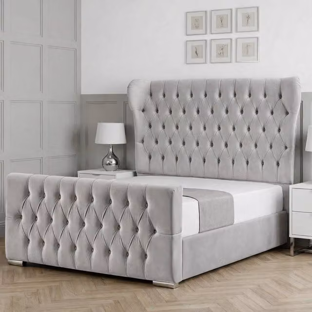 Living Comfort Bedz Velvetine Upholstered Gas Lift Storage Bed in Silver, W/D/H: 180 x 200 cm – 1