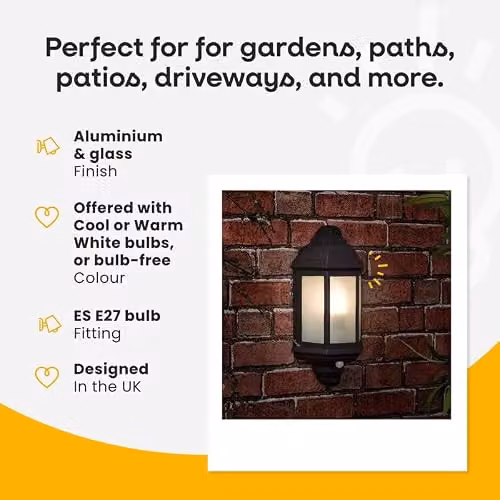 MiniSun Black Aluminium PIR Motion Sensor Outdoor Wall Lantern with 4W Warm White LED Bulb – 3