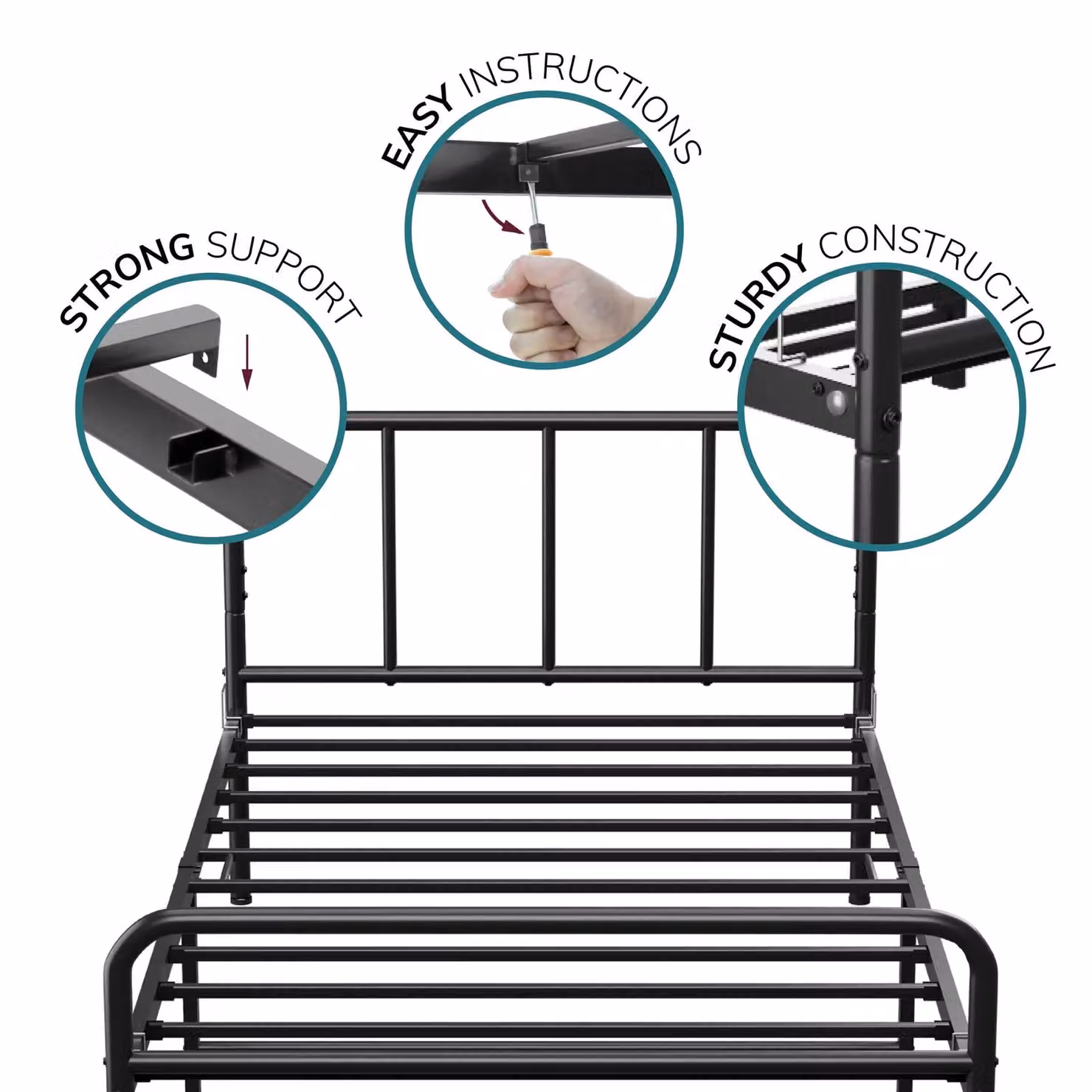 House of Home Metal Single Bed Frame with Rounded Headboard in Black, W/D/H: 90 x 190 cm – 5