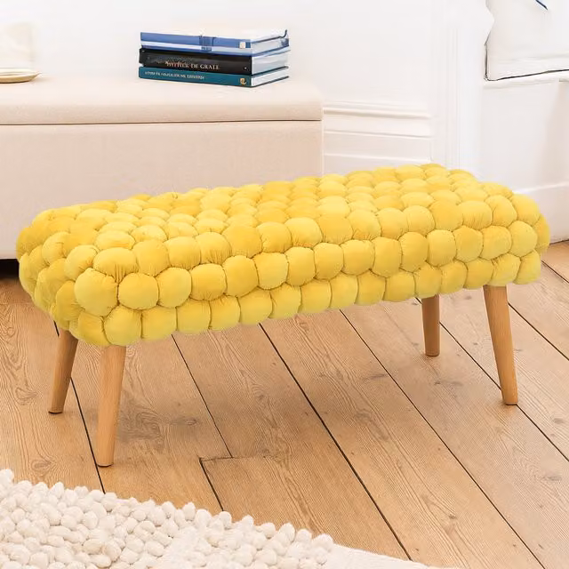 Artemis Home Cushla Bubbly Velvet Large Footstool in Yellow
