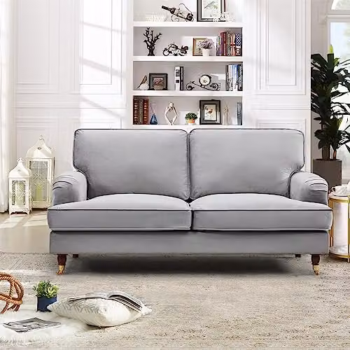 Artemis Home Woodbury 2 Seat Grey Velvet Fabric Sofa with Walnut Legs