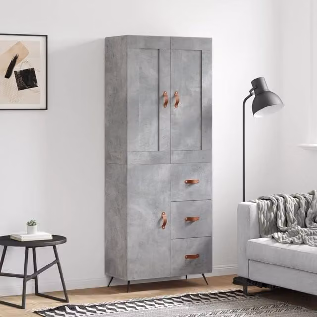 Berkfield Home Industrial Highboard in Concrete Grey, W/D/H: 69.5 x 34 x 180 cm