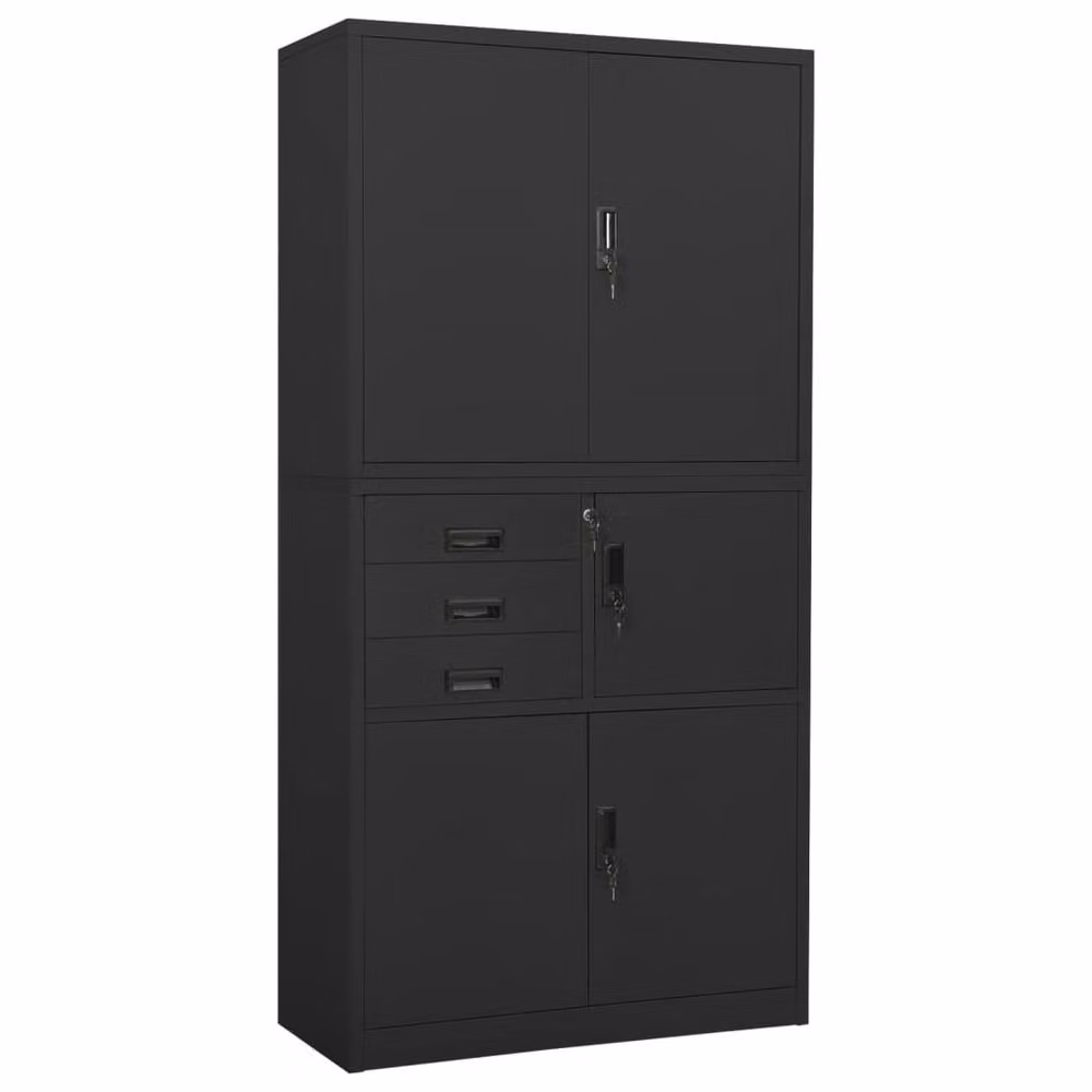 Berkfield Home Office Steel Cabinet in Anthracite and Black with Hinged Doors and Lock, W/D/H: 90 x 40 x 180 cm – 2