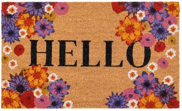 Kukoon Floral Coir Front Door Mat in Beige and Multicolour, W: 45 cm, D: 70 cm