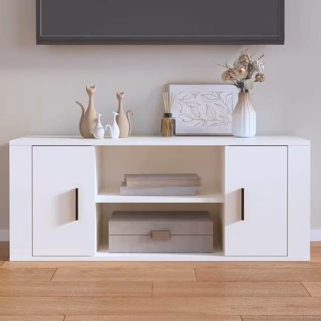 Berkfield Home Modern White TV Cabinet in Matt MDF, W/D/H: 100 x 35 x 40 cm