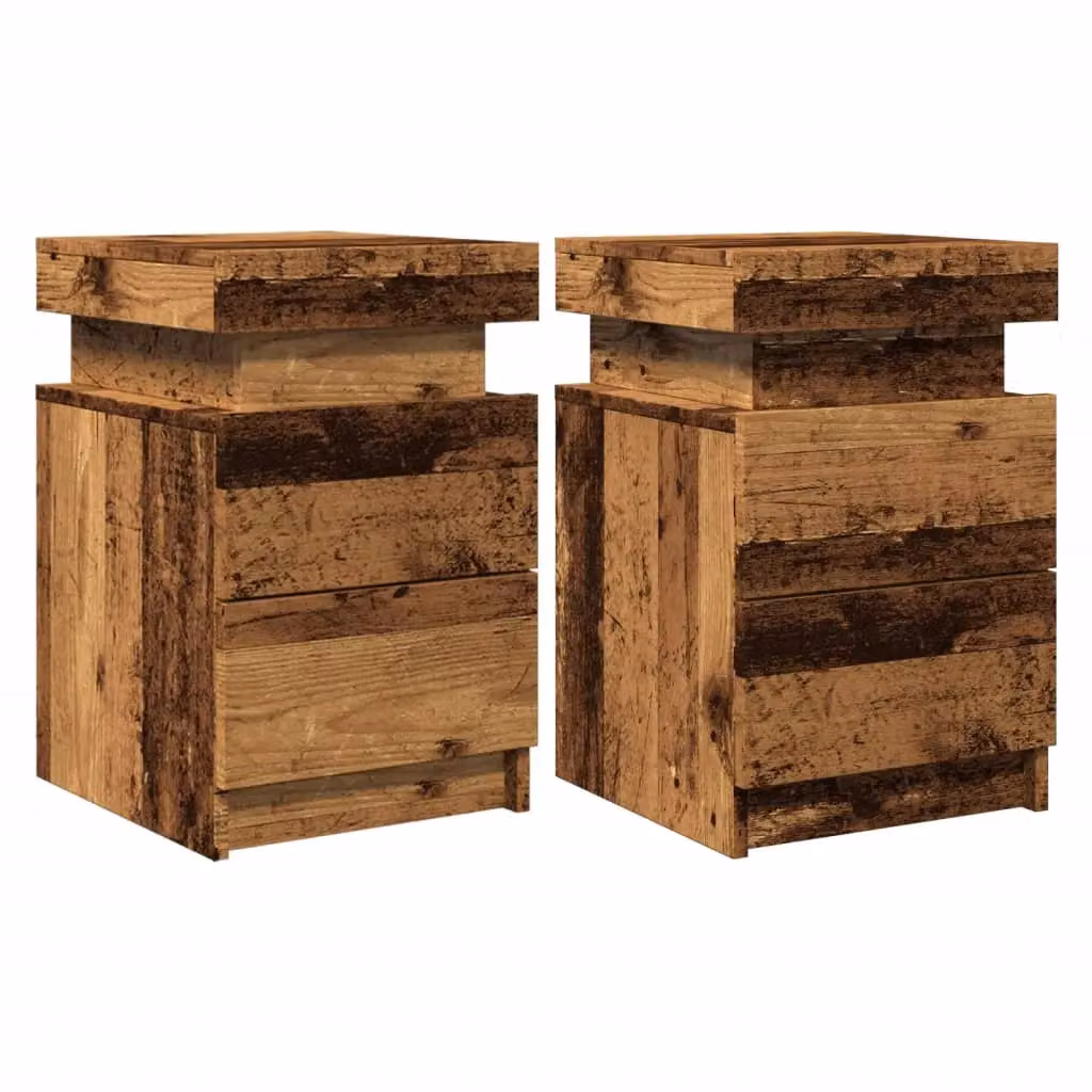 Berkfield Home Set of 2 Bedside Cabinets with Integrated LED Lighting in Old Wood Brown, W/D/H: 35 x 39 x 55 cm – 3