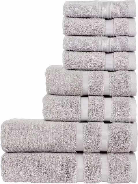 CHRISTY Signum 8 Piece Heavyweight 100% Combed Cotton Towel Bundle in Light Grey – 1