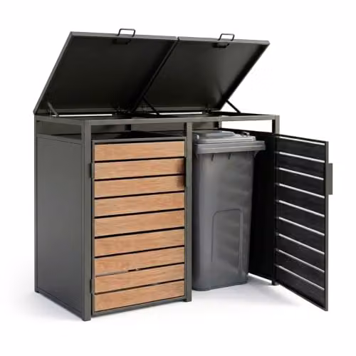 Nicoman Double Bin Store Metal Garden Shed with Wood-Effect Slatted Doors in Anthracite Grey – 7