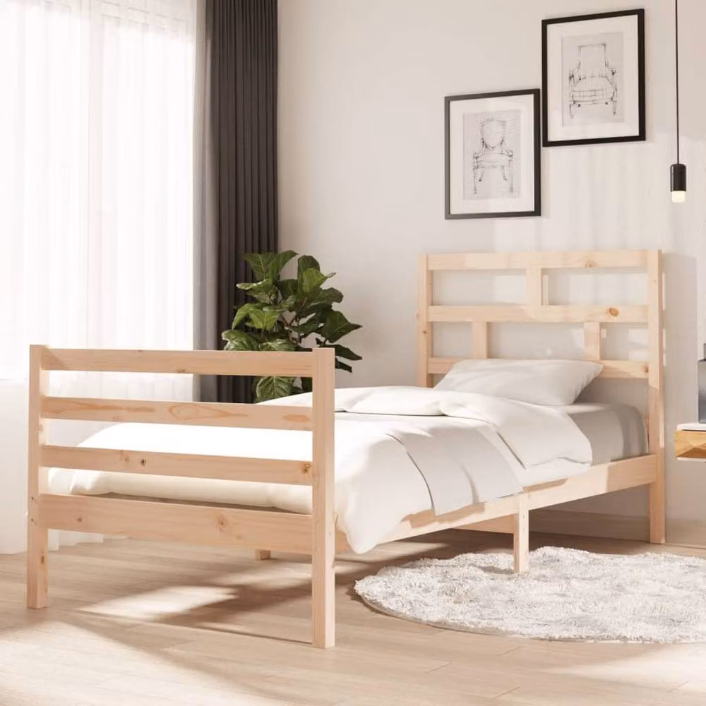 Berkfield Home Beautiful Solid Wood Pine Bed Frame in Beige, W/D/H: 90 x 200 x 205.5 cm – 2