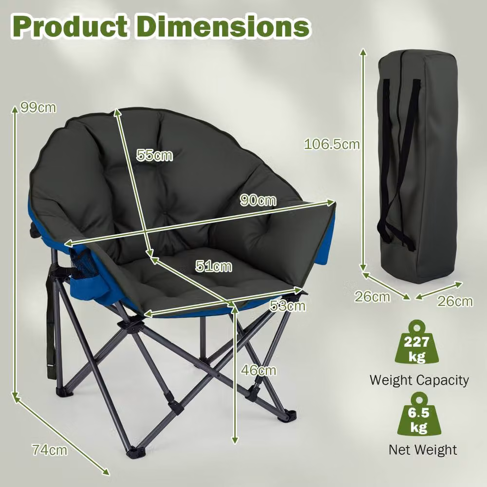 Costway Oversized Folding Camping Chair with Padded Seat and Cup Holder in Green – 2