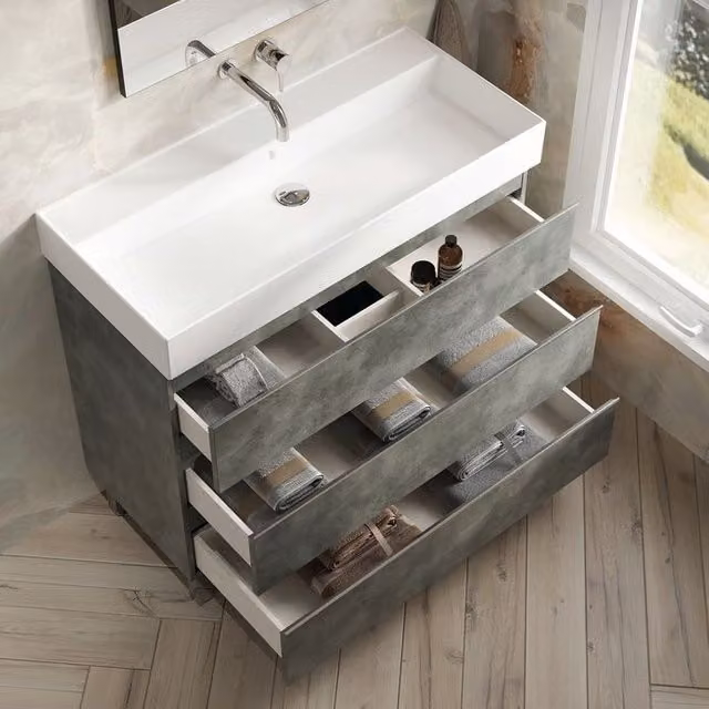 Banyetti Vatilla 1000mm Floorstanding Bathroom Vanity with Veneto 0 TH Basin in Grey Cemento