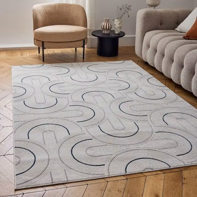 THE RUGS Carmel Modern Arch Design Soft Pile Area Rug in Navy, W: 200 cm, D: 290 cm – 1