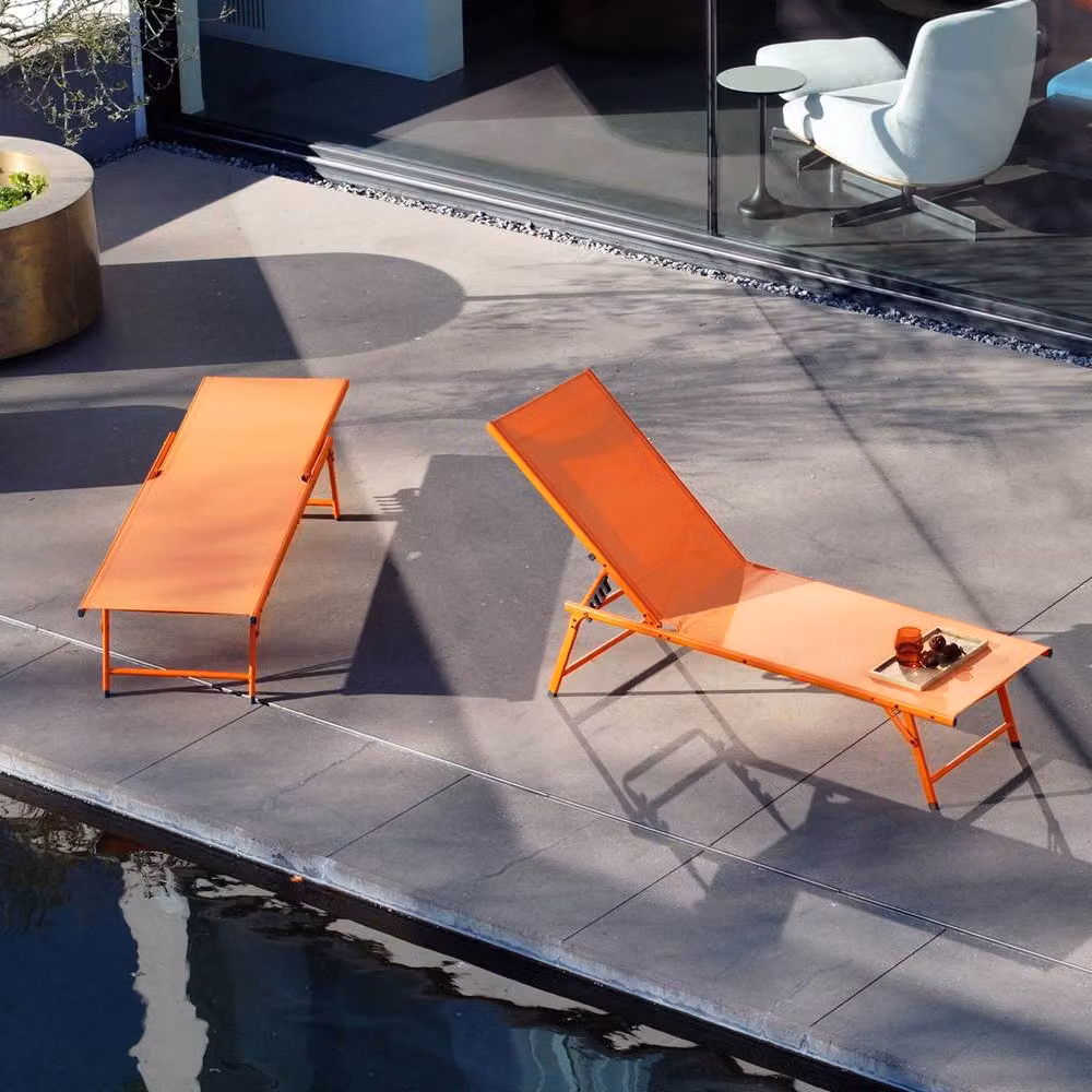 Sweek Set of 2 Orange Textilene and Powder Coated Steel Sun Loungers with 4 Adjustable Positions – 3