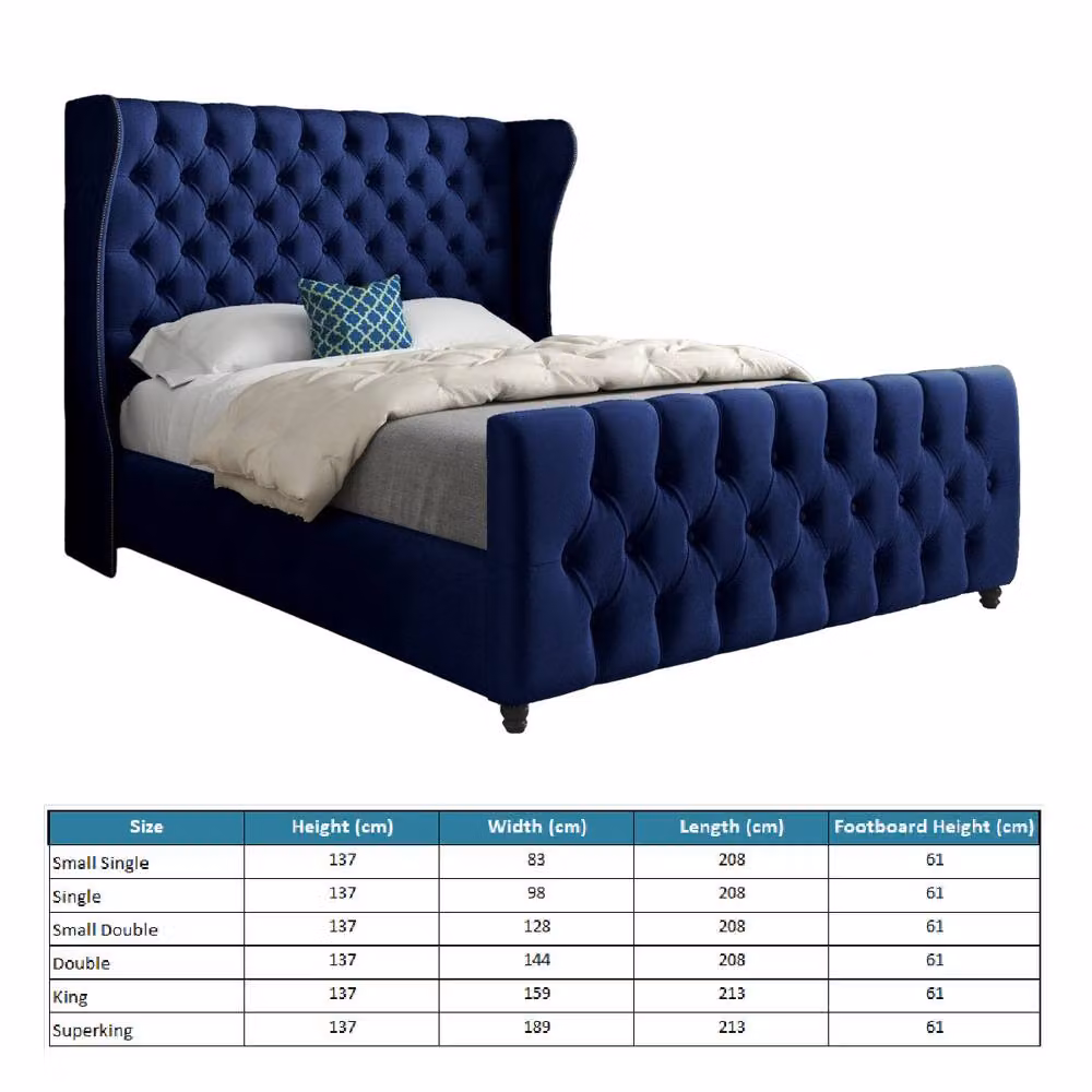 Casani Horley Small Single Upholstered Velvet Designer Bed Frame in Blue – 6