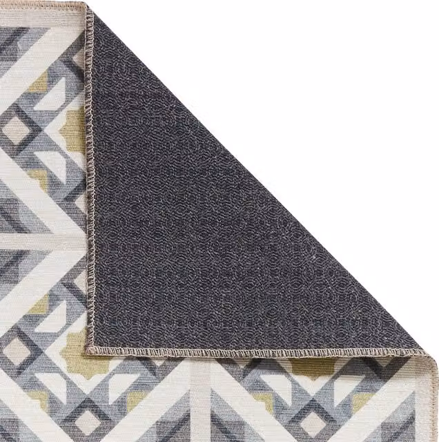 Terrys Vintage Grey and Yellow Washable Polyester Flat Weave Kitchen Rug