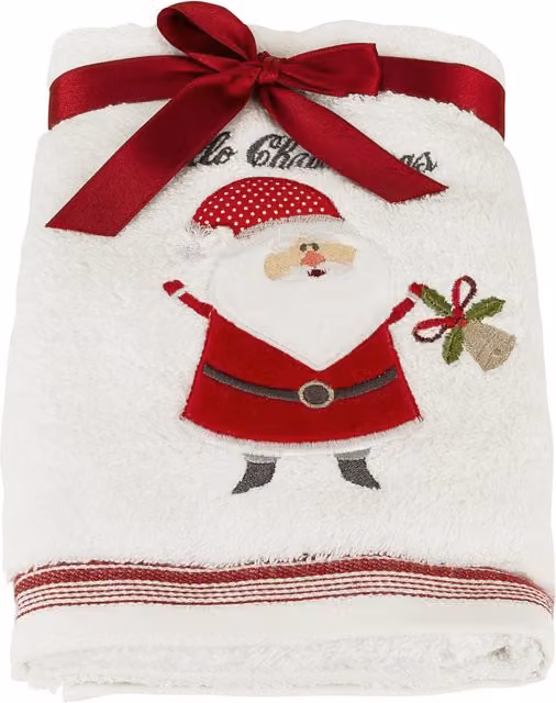 Bellissimo White and Red Festive Embroidered Cotton Terry Hand Towels
