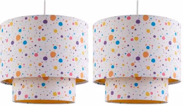 First Choice Lighting Set of 2 Rainbow Polka Dot Easy Fit Pendant Lights, Multicolour, Diameter: 25 cm