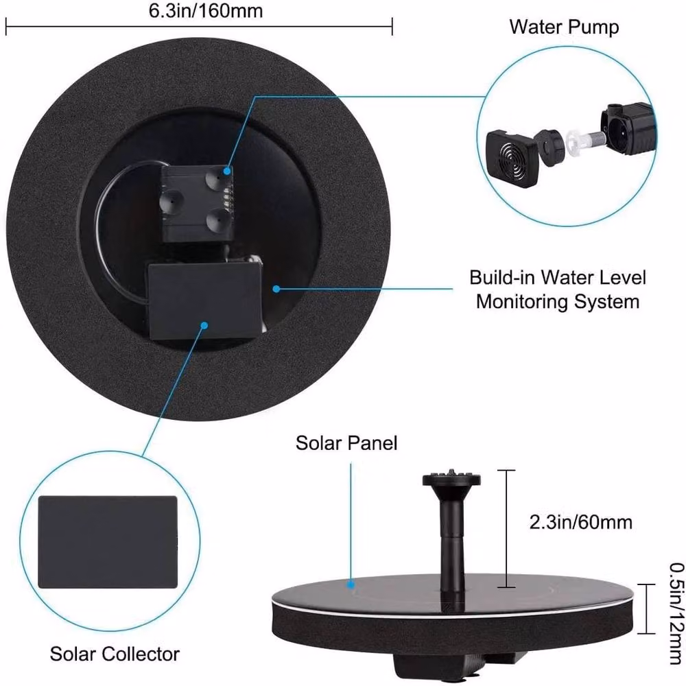 FLAVORA Solar Floating Fountain Pump Outdoor Water Feature, Black, W/D/H: 100 x 100 x 100 cm – 4